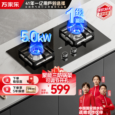 万家乐双高火JZY-AY8燃气灶家用厨房台嵌两用液化气煤气双灶5.0KW大火力兼容性开孔安装不受限一级能效节能