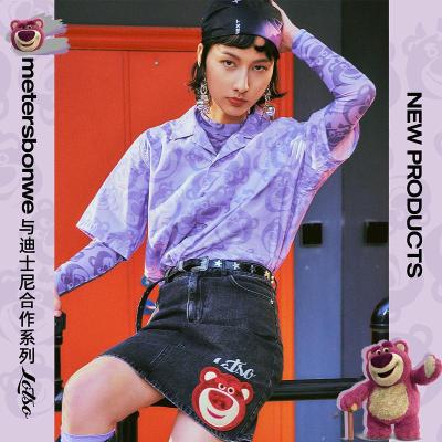 [1件3折价:88.5]美特斯邦威草莓熊联名牛仔半裙夏季潮酷印花A字显瘦裙子女