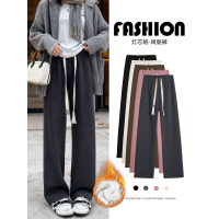 灯芯绒裤子女冬小个子加绒加厚灰色雪尼尔冬天休闲窄版直筒阔腿裤