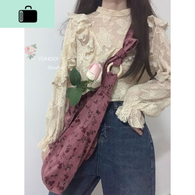 YOHOO!/原创 复古优雅玫瑰花梅子色灯芯绒单肩斜挎包帆布袋女insNEW LAKE 梅子色(可单肩斜挎)女斜挎包