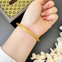 仿金古法传承越南沙金实心卷草纹手镯久不掉色女素圈镯子镀金首饰送女朋友老婆情人节七夕生日礼物