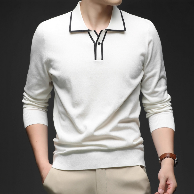 简约商务男针织POLO衫秋冬新款翻领长袖男士打底上衣潮