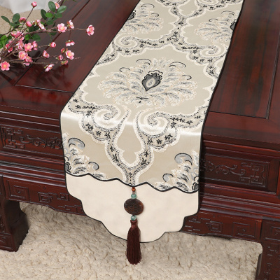 美帮汇新中式古典玉桌旗茶几长条布艺中国风桌布床柜旗电视柜盖布 如意 34*180适合桌长120-130CM