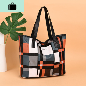 包包女2020春新款潮时尚软皮格子手提单肩包格纹撞色托特包大包包NEW LAKE女士单肩包