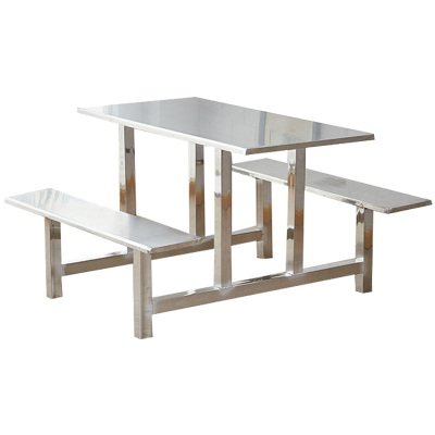 风雷动学校食堂不锈钢餐桌椅4人6人8人位工厂员工饭堂连体快餐桌椅组合4人位不锈钢(加固)