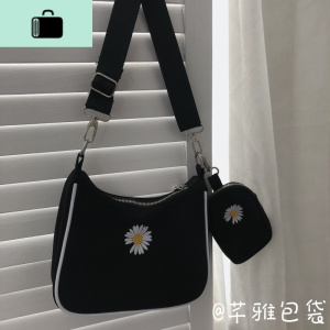 ins可爱小雏菊腋下包斜挎包单肩软妹包古着感日系港风韩国小包潮NEW LAKE 黑色女士单肩包 黑色