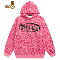 YANXUWUiU美式高街星星迷彩拉链连帽卫衣男女国潮宽松百搭粉色情侣外套