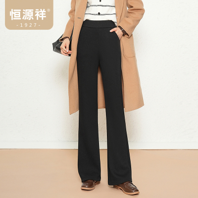 恒源祥休闲裤女2024秋冬新款纯色百搭休闲条绒复合羊羔毛直筒长裤