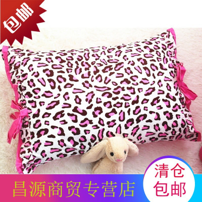 全棉斜纹粉色豹纹单人双人纯棉枕套花边单个枕套枕巾