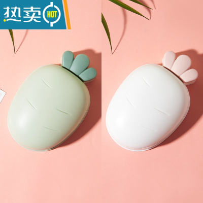 敬平家用卡通可爱肥皂盒塑料可沥水香皂盒创意图案皂盒架卫生间收纳盒 绿色+白色 [2个装]