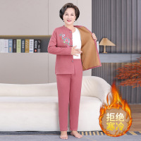 中年人冬装女奶奶保暖内衣套装加厚妈妈加绒绣花开衫套装两件套