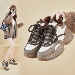 ins韩版新款加绒高帮老爹鞋女冬季学生休闲鞋厚底增高