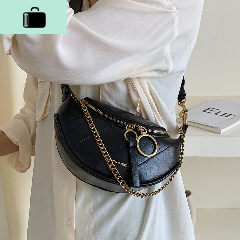 腰包女潮ins2020夏季新款胸前包斜挎时尚百搭单肩链条饺子腋下包NEW LAKE女士单肩包