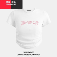 YIBUSHENG美式正肩短袖t恤女ins季新款字母小众露脐辣妹短款修身上衣