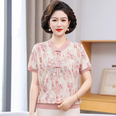 2026女装妈妈装新款衣服时尚短袖印花款女士休闲小衫薄款夏季服装