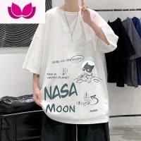 七斓2023年夏季潮牌短袖男卡通印花五分袖体恤宽松t恤韩版ins半袖上衣