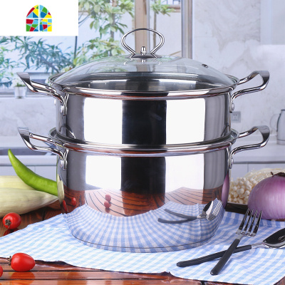 蒸锅家用迷你2二层双层加厚复底22 24 26cm燃气电磁炉不锈钢汤锅 FENGHOU 韩式蒸锅双层24cm