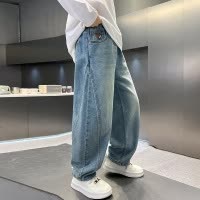 男童裤子春秋款新款大童秋季男孩秋装儿童阔腿洋气牛仔裤潮酷