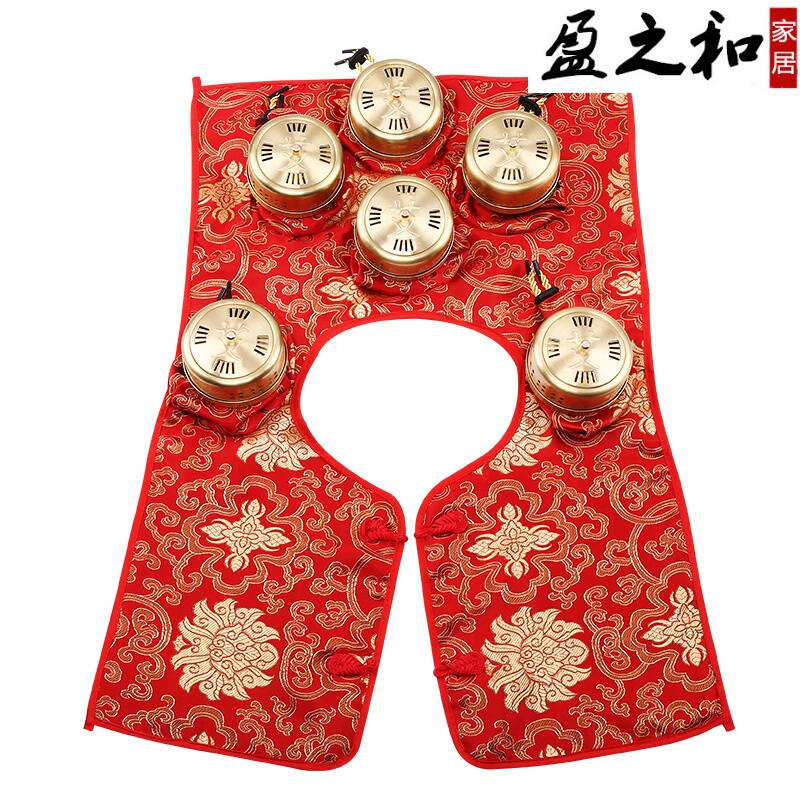 绸缎六联肩背部随身灸衣服6连艾灸盒温灸仪器具艾条艾灸披肩全铜 巧克力色