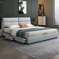 意式真皮床轻奢现代简约双人床主卧室软包储物床小户型家用皮艺床