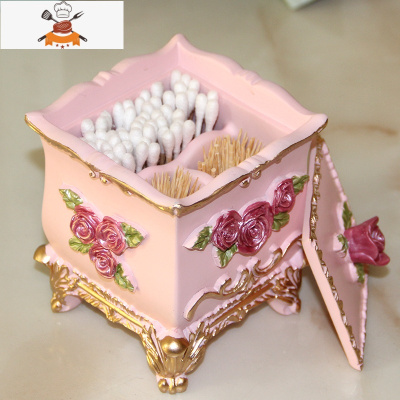 家用牙签盒树脂欧式轻奢棉签盒客厅收纳盒套装个性创意牙签筒 敬平 幸福玫瑰粉色二合一