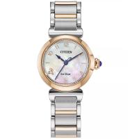 Citizen西铁城女款简约两色不锈钢链带腕表mm白色贝母表盘环保腕表