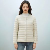 女式新国标90绒新款纯色女装圆领V领简约长袖羽绒服外套