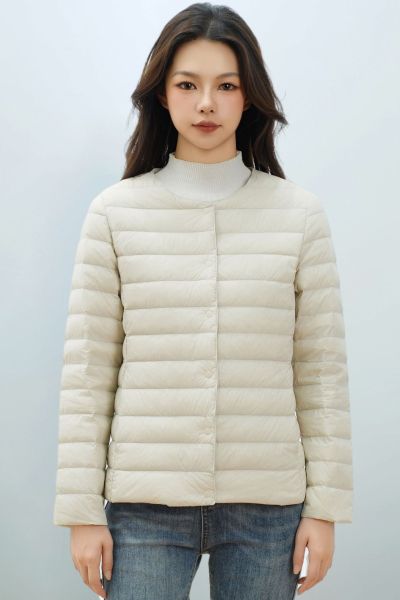 女式新国标90绒新款纯色女装圆领V领简约长袖羽绒服外套