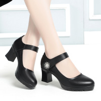 旗袍模特走秀鞋软底高跟不累脚单鞋职业工作鞋粗跟圆头防水台女鞋