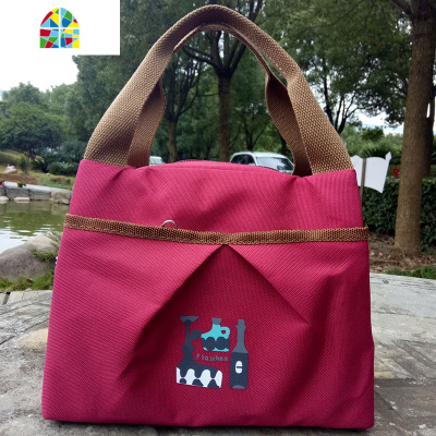 中号可爱防水防油手提饭盒袋牛津布上班族带饭包铝膜学生拎午餐包 FENGHOU 经典黑(推荐款)