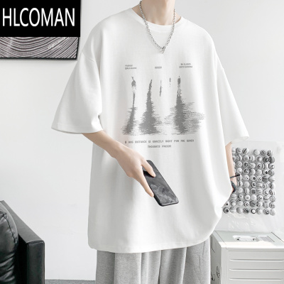 HLCOMAN300G短袖T恤男夏季潮牌渐变半袖大码宽松体恤情侣打底衫