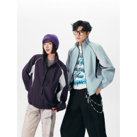 新款美式撞色男士夹克运动拉链立领外套潮春秋款男女同款上衣