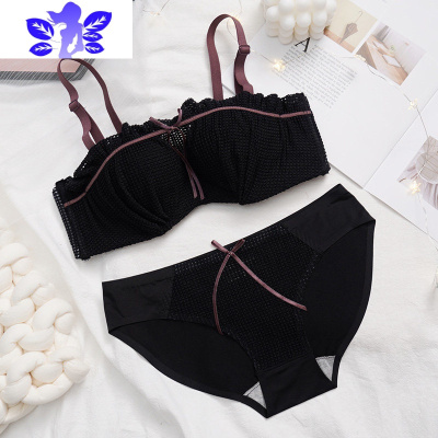 Ideamini甜美无肩带隐形抹胸内衣女柔软无钢圈小胸聚拢上托文胸套装