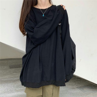 新款秋季韩版宽松大码纯色薄款长袖卫衣女装学生上衣服女