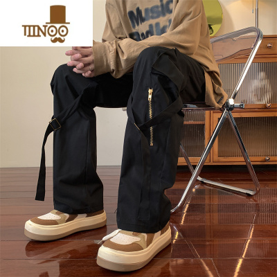 YANXU美式vibe裤子男款高街小众设计感潮牌宽松直筒工装休闲长裤