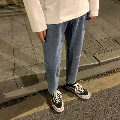 梵克公牛九分牛仔裤男潮牌常规韩版潮流百搭痞帅裤子春季ins超火cec潮蓝色S