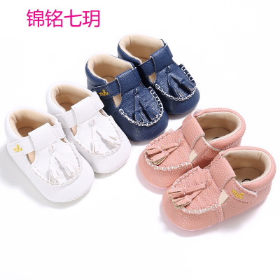 锦铭七玥春秋新款女宝宝魔术贴豆豆鞋单鞋外贸原单0-1室内软底防滑步前鞋