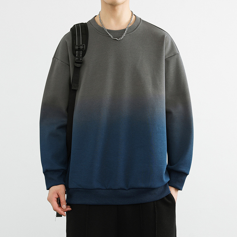|港风早秋新款男士卫衣休闲百搭青少年圆领渐变设计重磅克