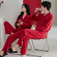 情侣睡衣春秋冬季棉质本命年喜庆结婚红色一男士一女士家居服套装_305