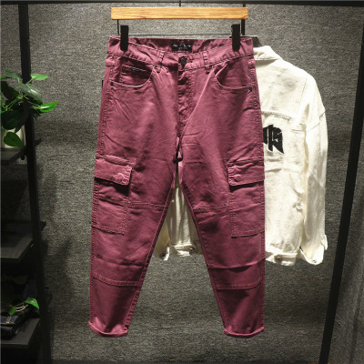 新款Hi港风复古日系休闲百搭基础款工装裤男士潮流纯色锥形裤