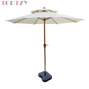 探在途 TZT5072107 户外遮阳伞庭院伞太阳伞露营摆摊伞 2.7米 双顶 米白色