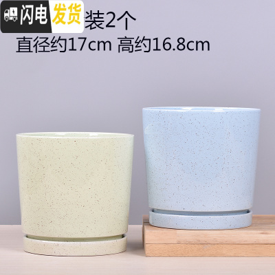 三维工匠欧式花盆陶瓷大号多肉绿萝植物花盆塑料小花盆 TA10套装2个带托盘 大花盆容器