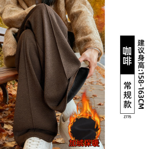 白色醋酸羊毛糯米裤女新款秋冬加绒小个子直筒窄版毛呢阔腿裤_868