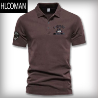 HLCOMAN夏季新款美式衫翻领短袖T恤刺绣复古时尚休闲上衣男