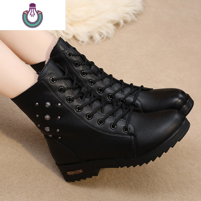 FISHBASKET加绒马丁靴女英伦风短靴韩版潮平底学生雪地棉鞋皮鞋女靴子靴子