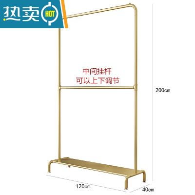 敬平多层衣架落地卧室家用挂衣服架子网红晾衣架省空间简易收纳置物架 双层可调节:带板长120高200纳米金