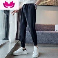 七斓夏季薄款垂感休闲裤男裤脚拉链开叉设计感潮牌痞帅冰丝九分小西裤