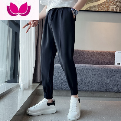 七斓夏季薄款垂感休闲裤男裤脚拉链开叉设计感潮牌痞帅冰丝九分小西裤