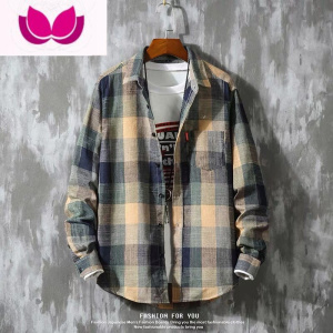 七斓秋季港风ins格子衬衫男士长袖韩版潮流帅气外套休闲情侣衬衣修身