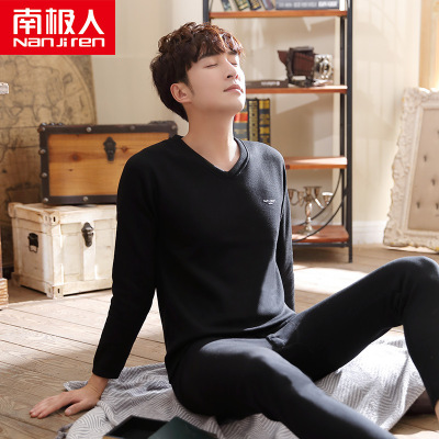 南极人(NanJiren)男士保暖内衣纯棉加绒加厚保暖衣V字领套装高档礼盒装黑色XL